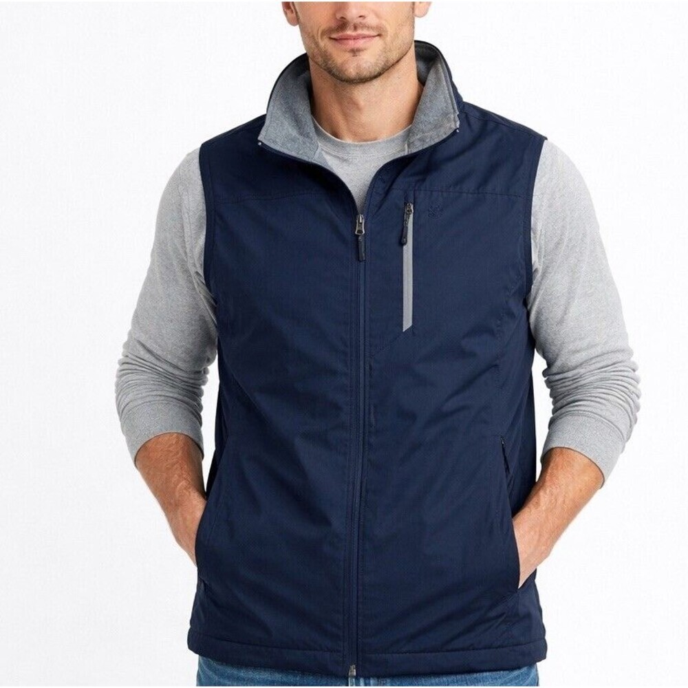IZOD Reversible Vest Mens M Blue Gray Full Zip Golf Casual Outdoor